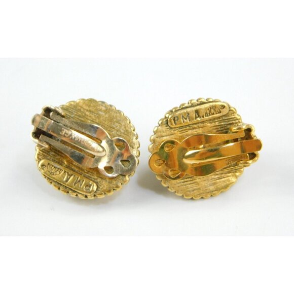 Vintage PMA Philidelphia Museum of Art Lion Crest Gold Tone Clip on Earrings - Picture 3 of 5
